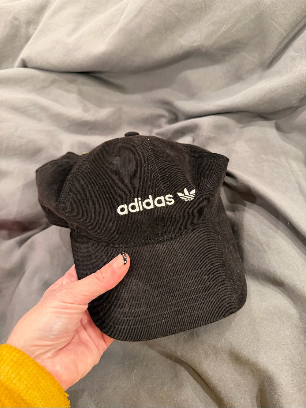 adidas Black Corduroy Hat with White Logo